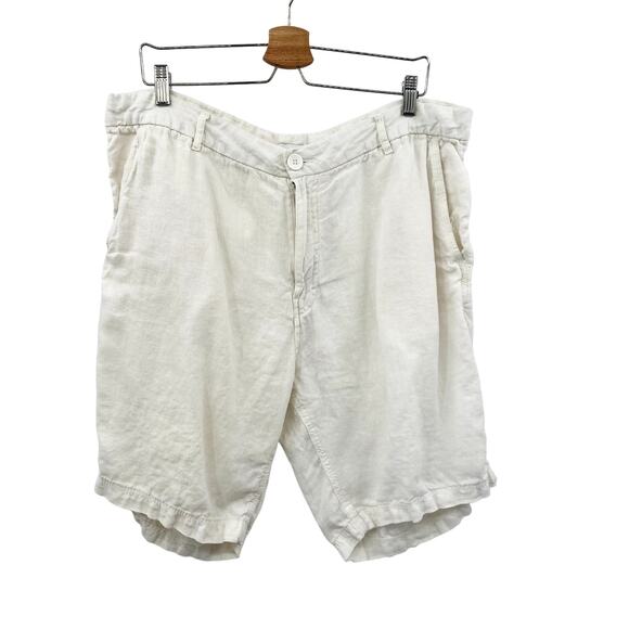 Onia white linen men's flat front shorts - Picture 2 of 5